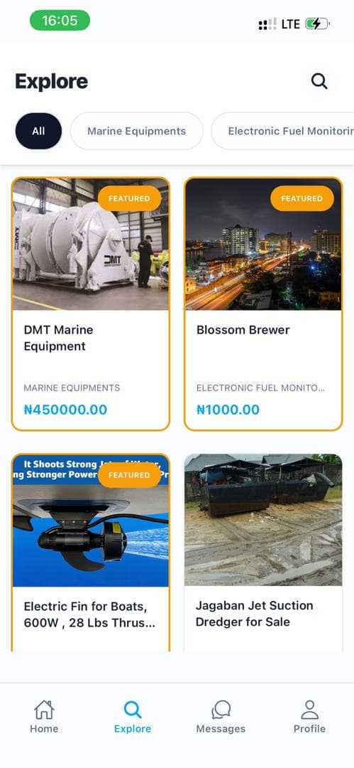 Marineng Mobile App Explore Tab