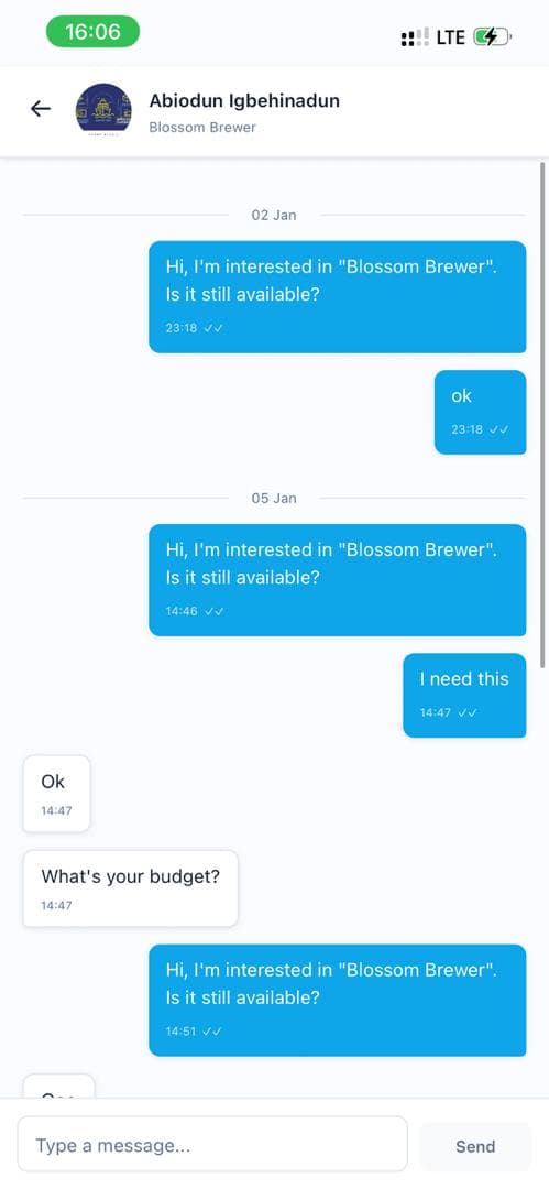 Real time Buyer-Seller Chat Interface