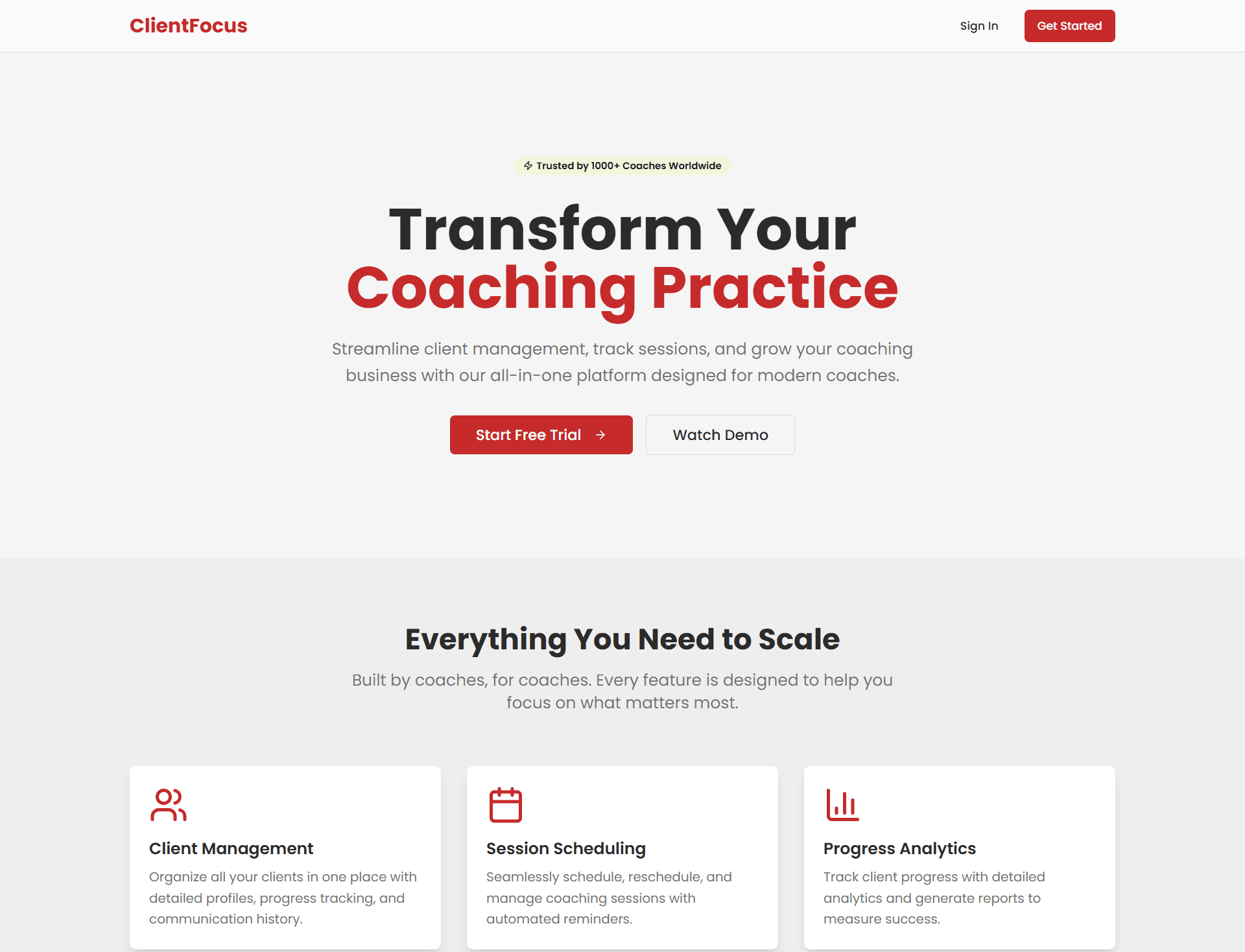 ClientFocus homepage screenshot